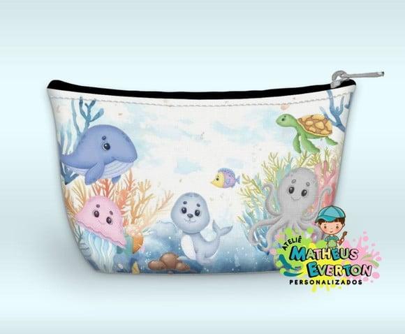 Necessaire Personalizada Fundo do Mar Aquarelado