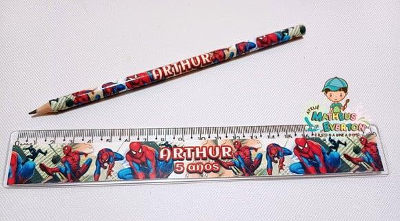 25 Kits Lápis e Régua Personalizado Homem Aranha