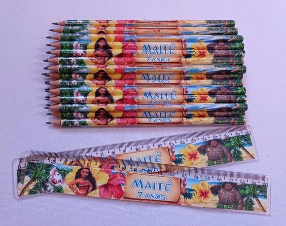 25 Kits Lápis e Régua Personalizado Moana