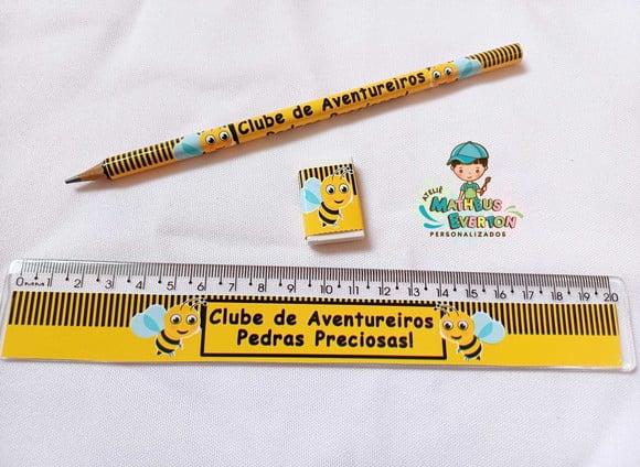 25 Kits Lápis, Régua e Borracha Personalizado Abelinha