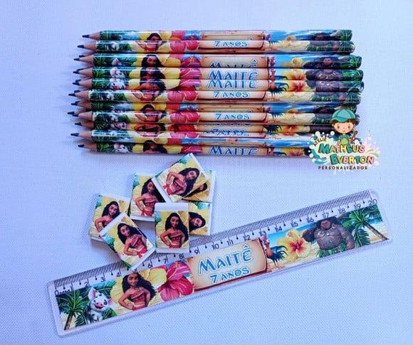 25 Kits Lápis, Régua e Borracha Moana