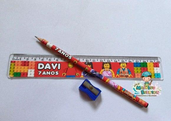 25 Kits Lápis, Régua, e Apontador Lego Atu