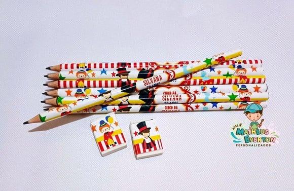 30 Kits Lápis e Borracha Personalizado Circo