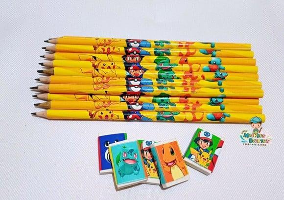 30 Kits Lápis e Borracha Personalizado Pokémon