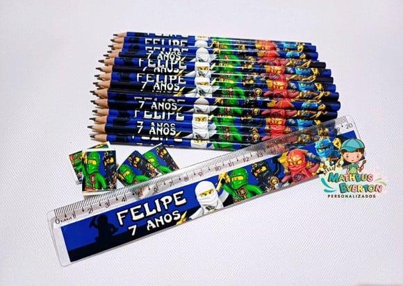 30 Kits Lápis, Régua e Borracha Ninjago