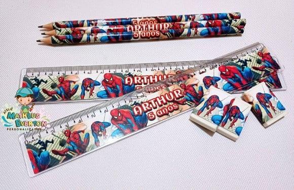 30 Kits Lápis, Régua e Borracha Personalizado Homem Aranha