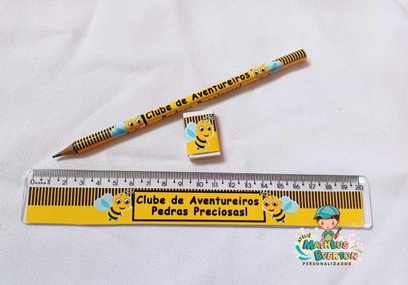 30 Lápis, 30 Réguas e 30 Borrachas Personalizado Abelinha