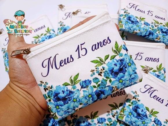 30 Porta Moedas Flores 15 Anos Tamanho: 10x12cm