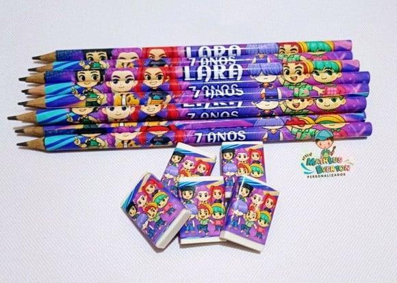 35 Kits Lápis e Borracha Guerreiras de K-pop Cute