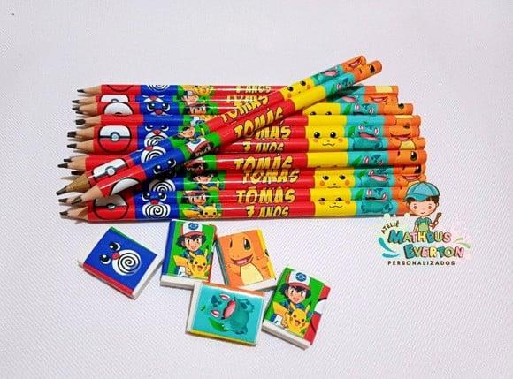 35 Kits Lápis e Borracha Personalizado Pokémon