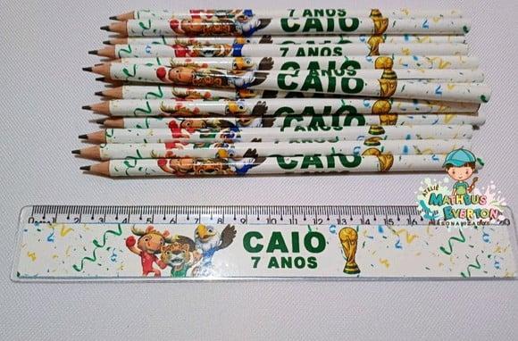35 Kits Lápis e Régua Personalizado Mascote Copa do Mundo