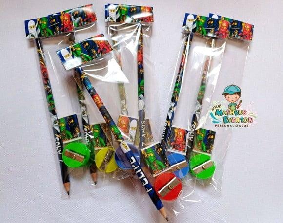 35 Kits Lápis, Borracha e Apontador Personalizado Ninjago
