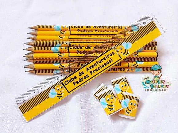 35 Lápis, 35 Réguas e 35 Borrachas Personalizado Abelinha