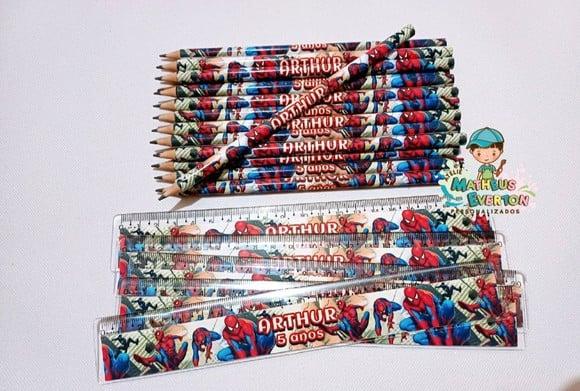 40 Kits Lápis e Régua Personalizado Homem Aranha