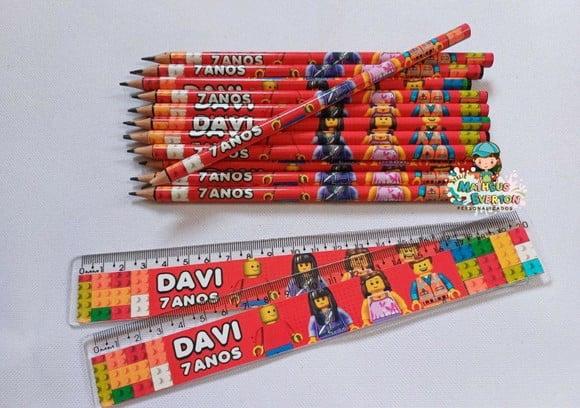 40 Kits Lápis e Régua Personalizado Lego Atu