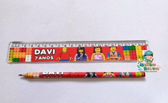40 Kits Lápis e Régua Personalizado Lego Atu