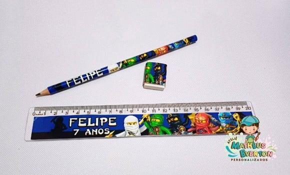 40 Kits Lápis, Régua e Borracha Guerreiras Ninjago