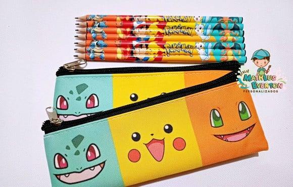 45 Kits Lapis + Estojo Slim Personalizado Pokémon Tam: 19x7