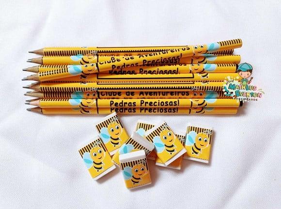 45 Kits Lápis e Borracha Personalizado Abelinha