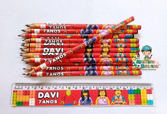 45 Kits Lápis e Régua Personalizado Lego Atu