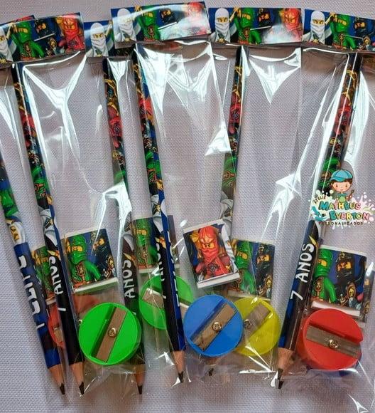 45 Kits Lápis, Borracha e Apontador Personalizado Ninjago