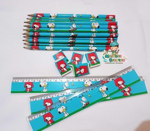 45 Kits Lápis, Régua e Borracha Personalizado Snoopy