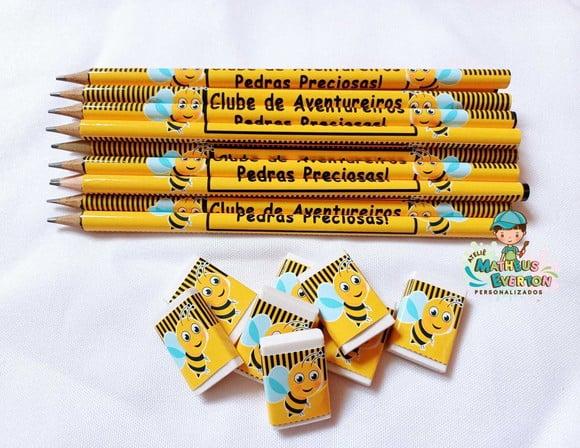 50 Kits Lápis e Borracha Personalizado Abelinha