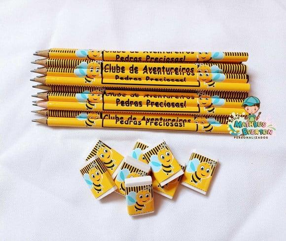 50 Kits Lápis e Borracha Personalizado Abelinha