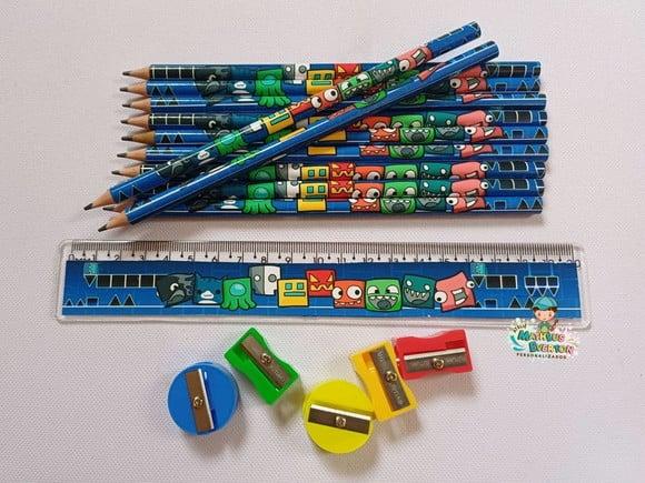 50 Kits Lápis, Régua e Apontador Personalizado Geometry Dash