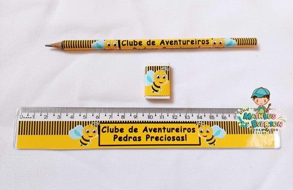 50 Lápis, 50 Réguas e 50 Borrachas Personalizado Abelinha