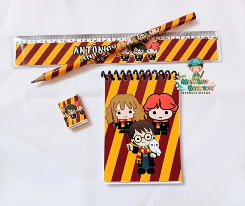 25 Kit Bloquinho, Lapis e Régua e Borracha Harry Potter