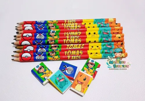 25 Kits Lápis e Borracha Personalizado Pokémon