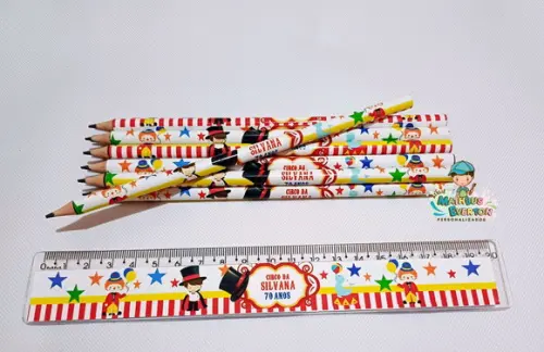 25 Kits Lápis e Régua Personalizado Circo