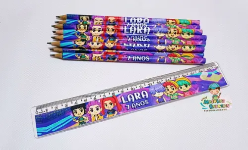 25 Kits Lápis e Régua Personalizado Guerreiras de K-pop Cute
