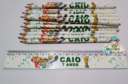 25 Kits Lápis e Régua Personalizado Mascote Copa do Mundo