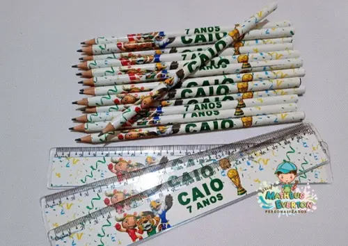 25 Kits Lápis e Régua Personalizado Mascote Copa do Mundo