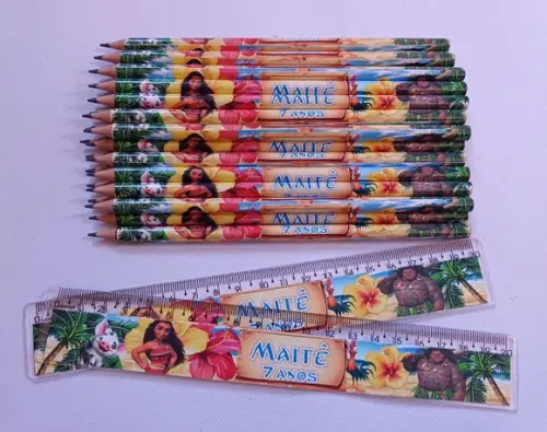 25 Kits Lápis e Régua Personalizado Moana