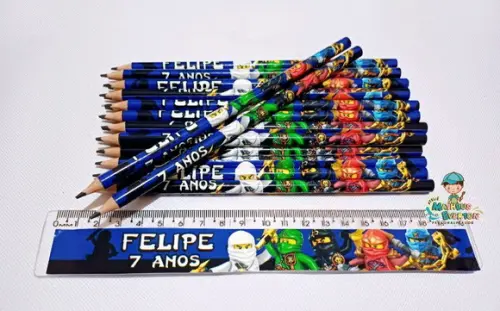 25 Kits Lápis e Régua Personalizado Ninjago
