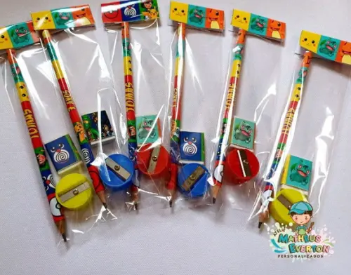 25 Kits Lápis, Borracha e Apontador Personalizado Pokémon