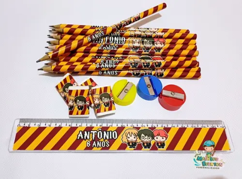 25 Kits Lápis, Borracha, Régua e Apontador Harry Potter
