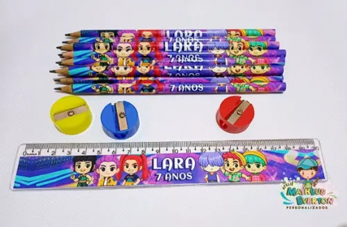 25 Kits Lápis, Régua e Apontador Guerreiras de K-pop Cute