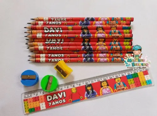 25 Kits Lápis, Régua, e Apontador Lego Atu