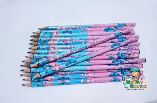 25 Lapis + 25 Estojos Slim Personalizado Stitch Tam: 19x7