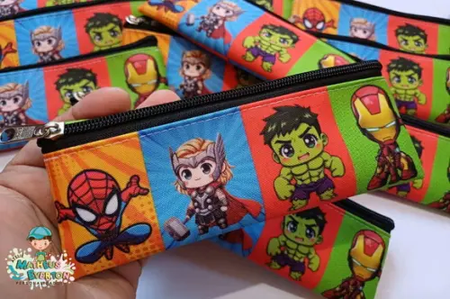 30 Estojos Slim Personalizado Heróis Cute Tam: 19x7cm