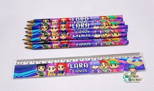 30 Kits Lápis e Régua Personalizado Guerreiras de K-pop Cute