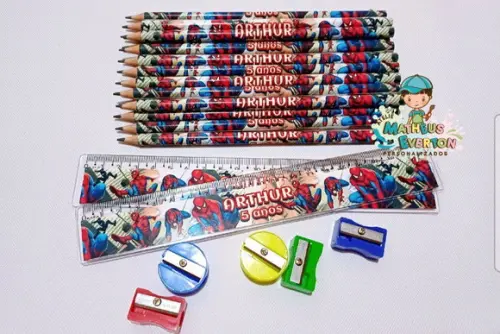 30 Kits Lápis, Régua e Apontador Personalizado Homem Aranha