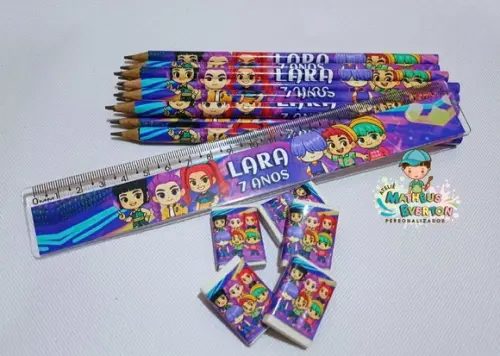 30 Kits Lápis, Régua e Borracha Guerreiras do Kpop