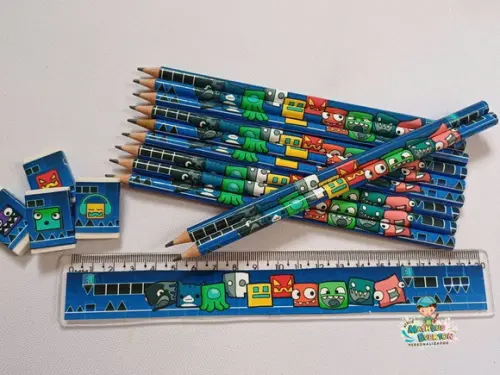 30 Kits Lápis, Régua e Borracha Personalizado Geometry Dash