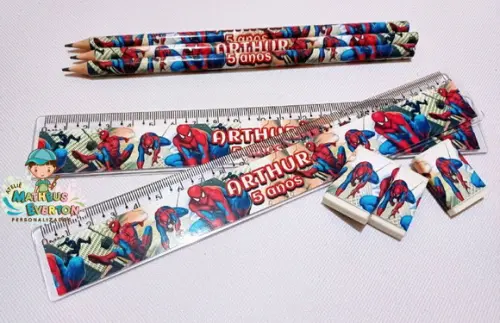 30 Kits Lápis, Régua e Borracha Personalizado Homem Aranha