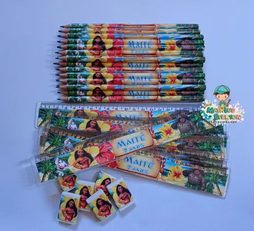 30 Kits Lápis, Régua e Borracha Personalizado Moana